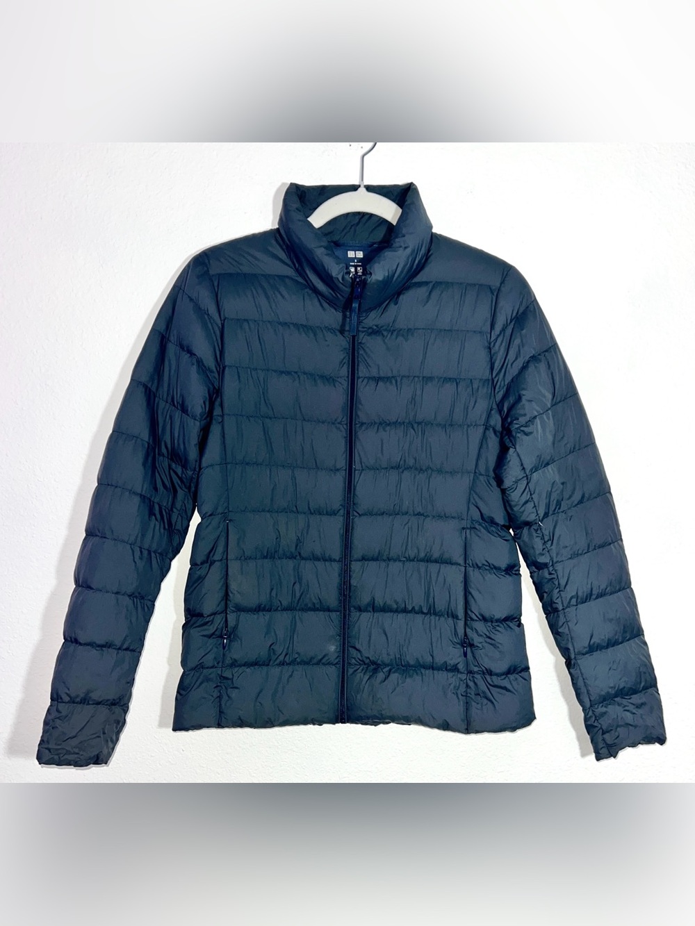 UNIQLO Ultra Light Down Jacket Small Blue Slate Full Zip Puffer Coat Lightweight